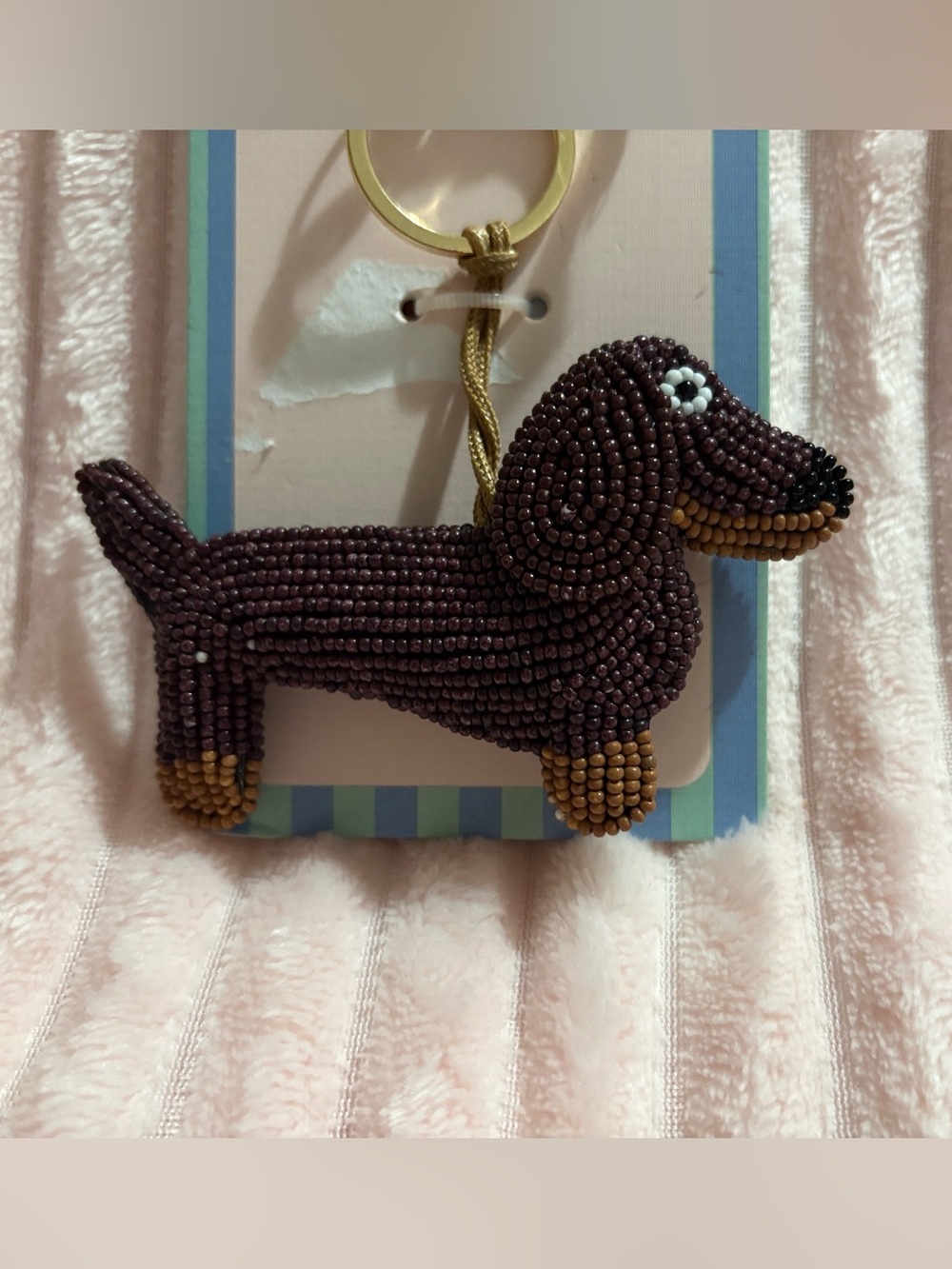Piper K  3D Brown Beaded Dachshund Keychain with Gold Hardware